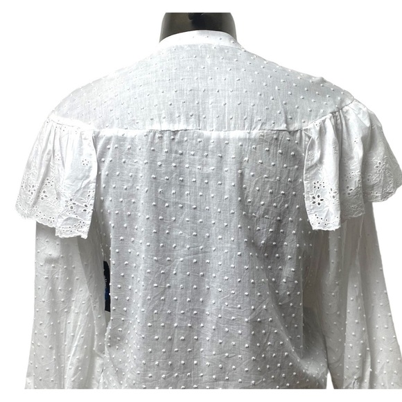 ALICE BLUE WHITE EYELET CREW NECK BUTTON DOWN LONG SLEEVE TOP BLOUSE SIZE LARGE - Picture 6 of 12